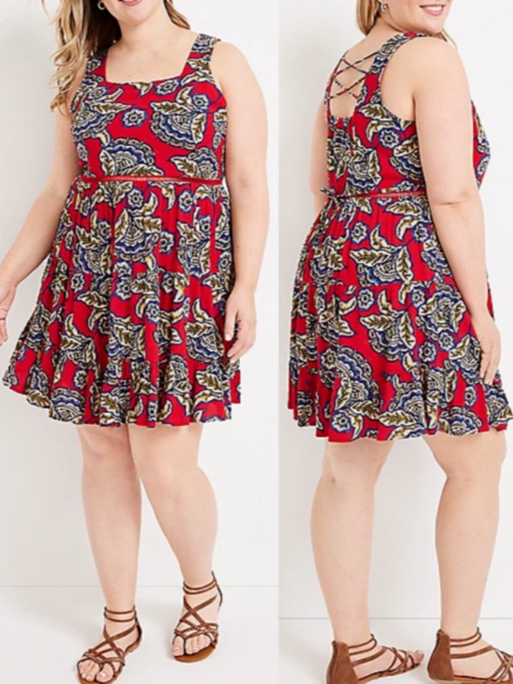 NWT Maurices Red Floral Ruffle Hem Paisley Skater Dress